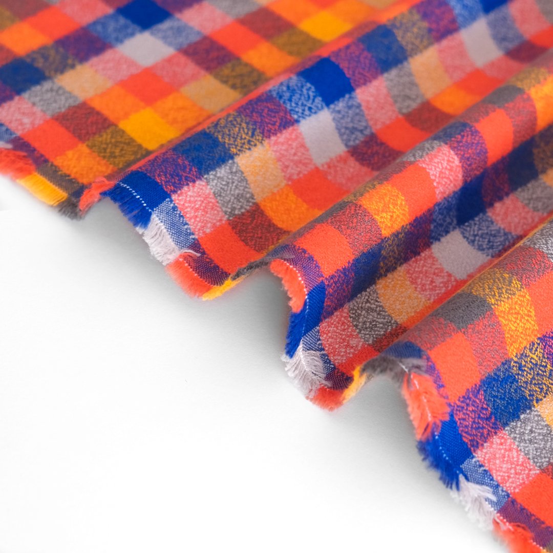 Plaid Cotton Flannel - Cobalt/Orange/Mustard