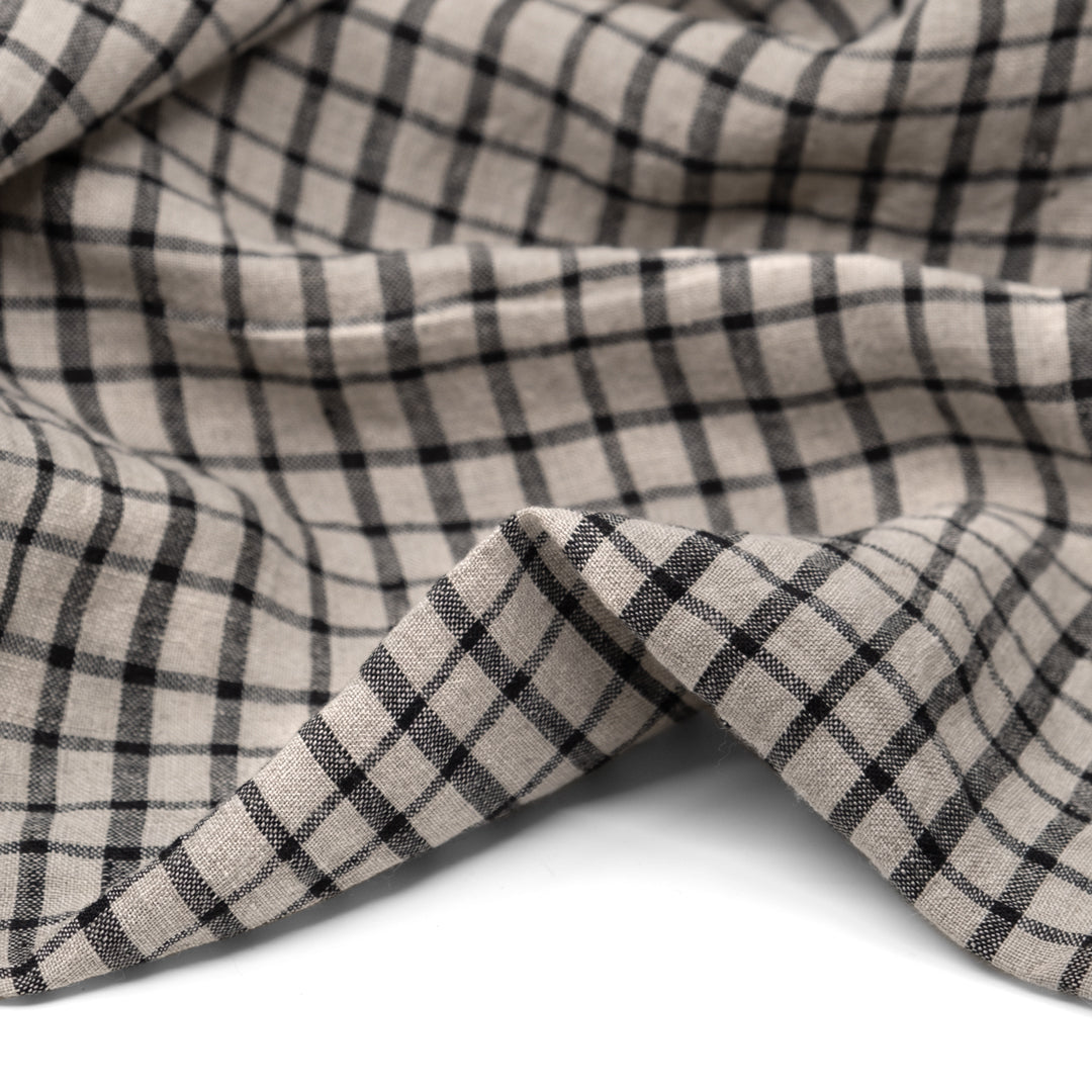 Grid Stonewashed Linen - Pebble/Black