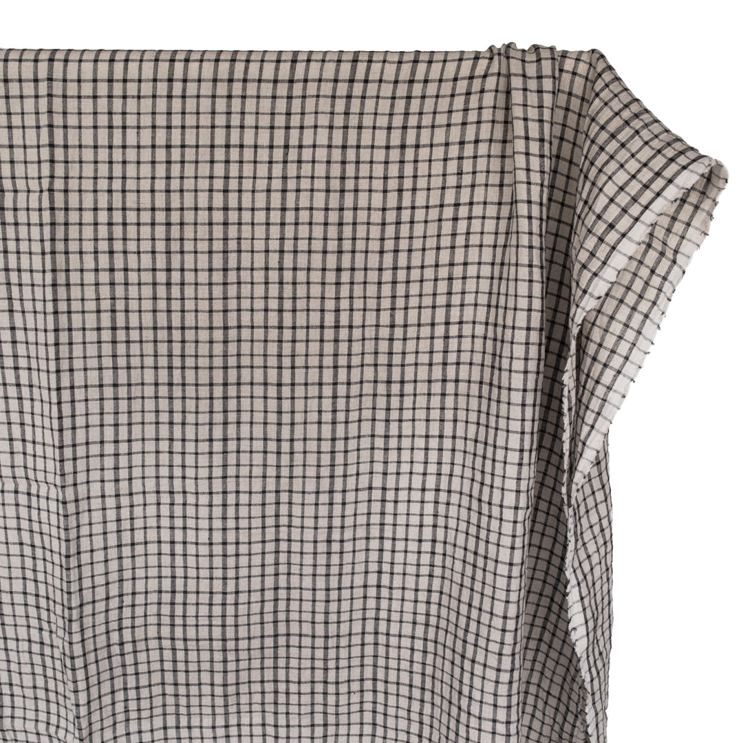 Grid Stonewashed Linen - Pebble/Black