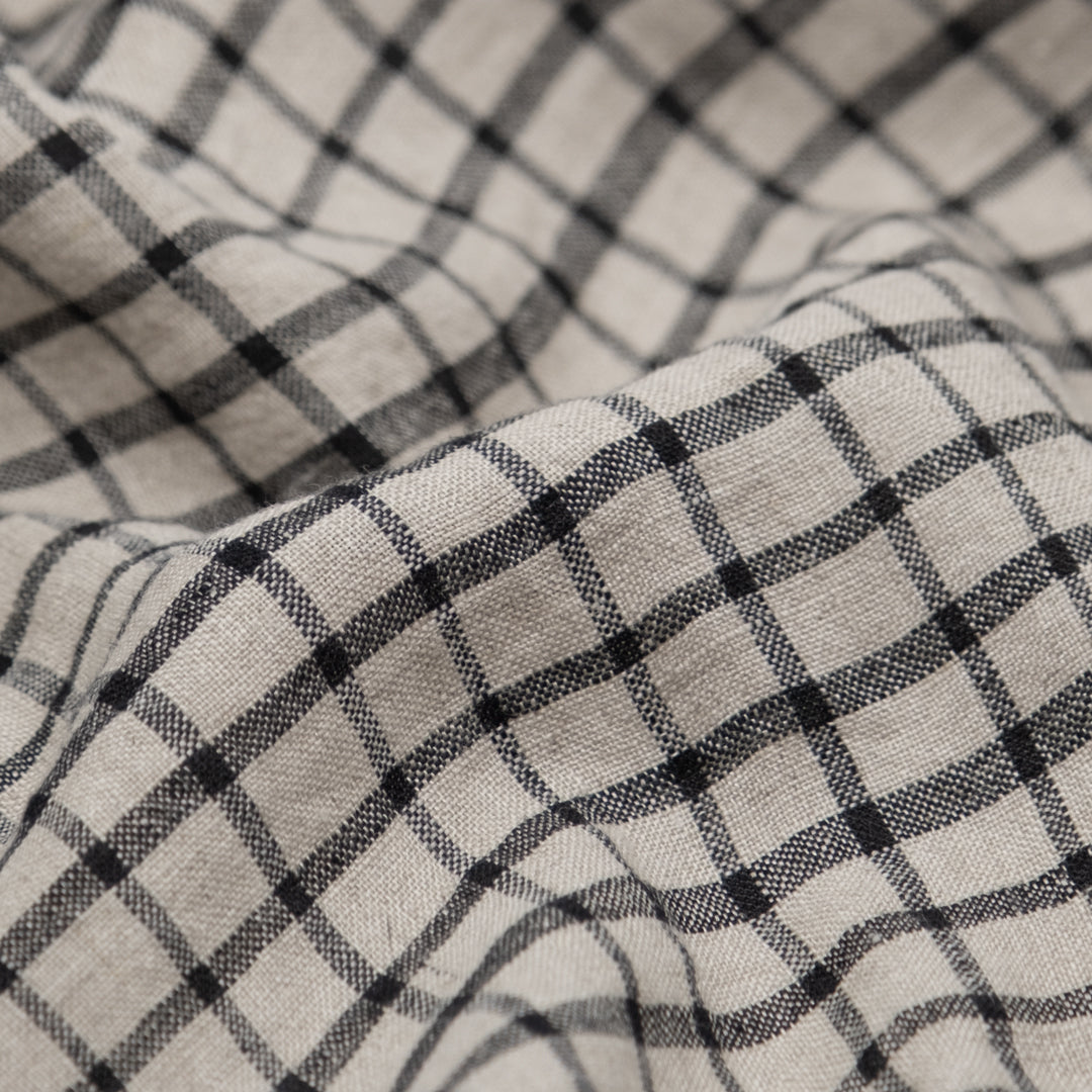 Grid Stonewashed Linen - Pebble/Black