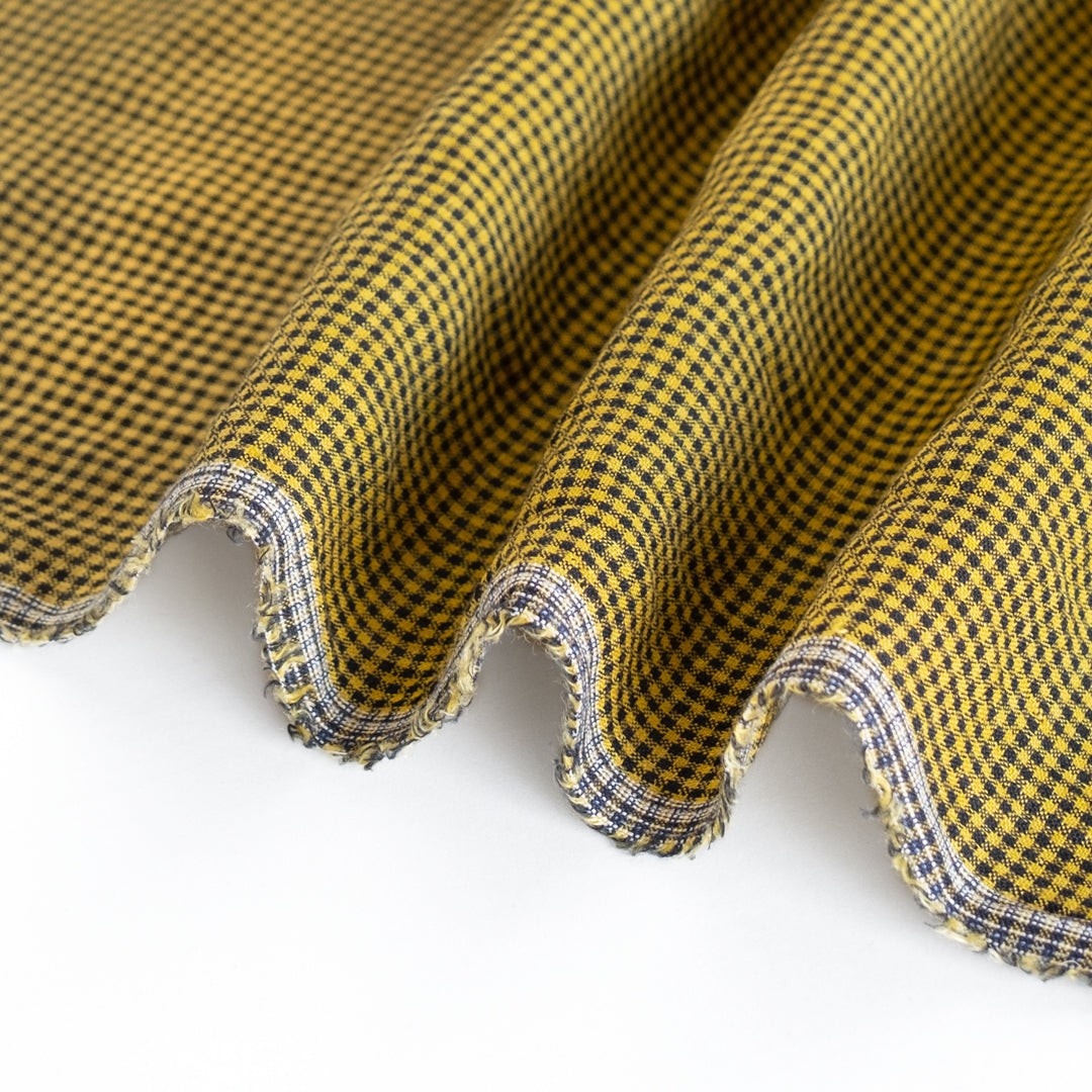 Micro Gingham Yarn Dyed Linen - Chartreuse/Black | Blackbird Fabrics