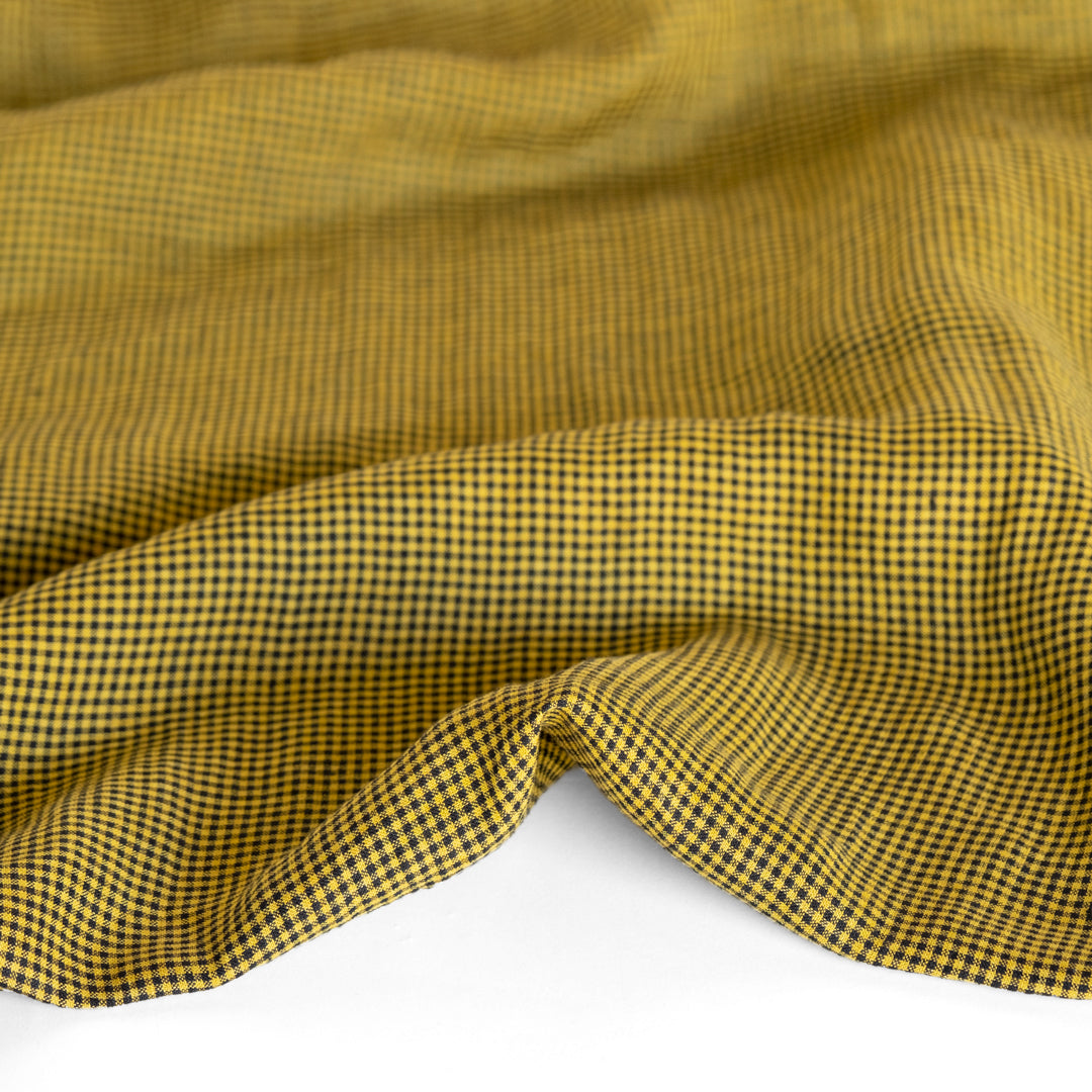 Micro Gingham Yarn Dyed Linen - Chartreuse/Black | Blackbird Fabrics