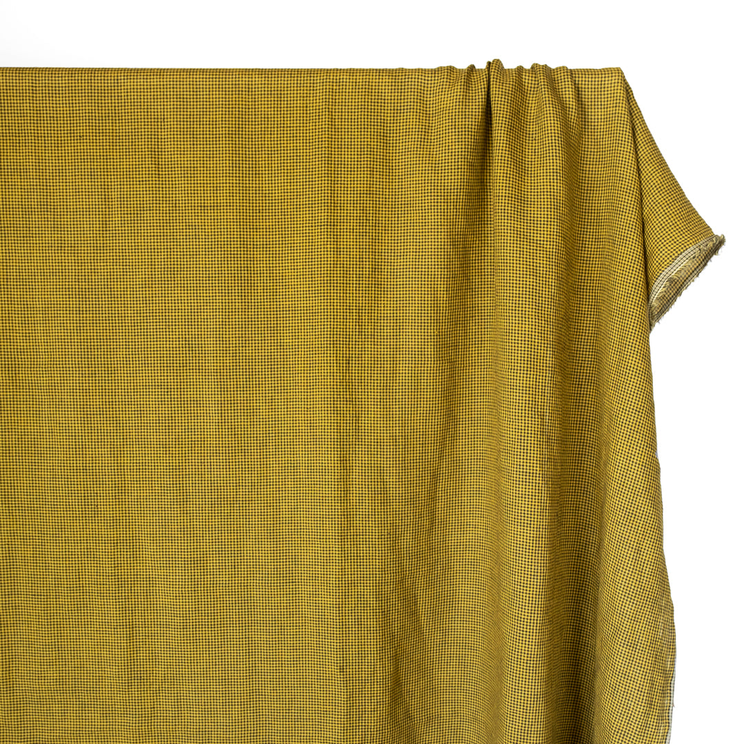 Micro Gingham Yarn Dyed Linen - Chartreuse/Black | Blackbird Fabrics