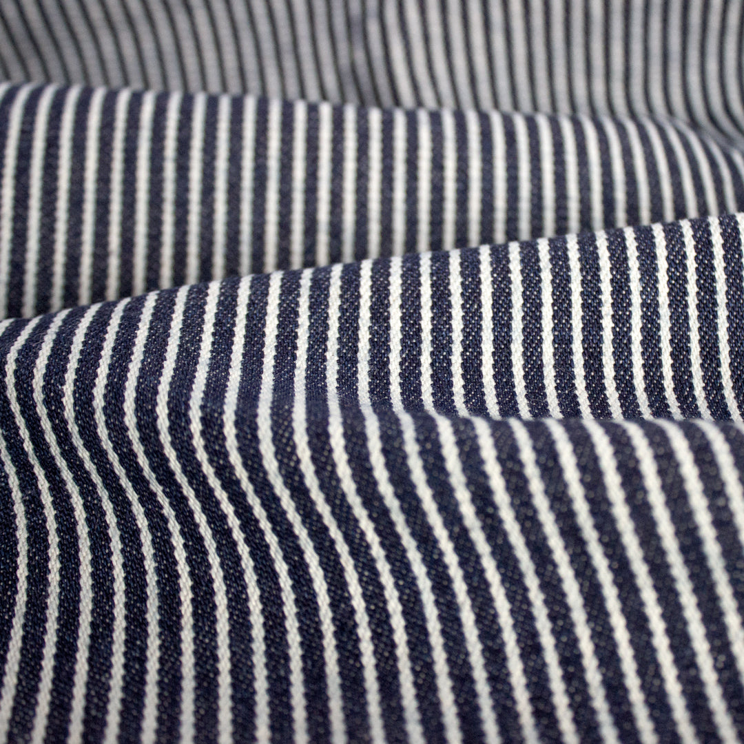 10oz Railroad Striped Denim - Dark Indigo/White