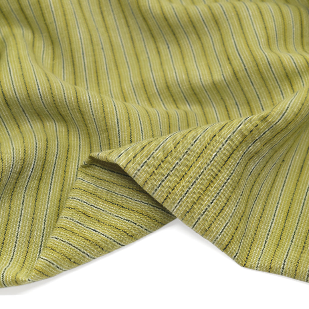 Sorbet Stripe Yarn Dyed Cotton Linen - Avocado/Forest | Blackbird Fabrics