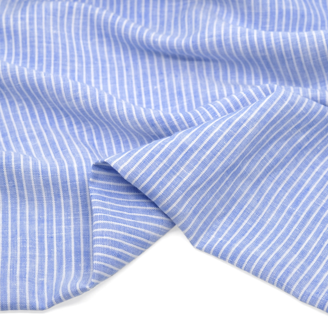 Mini Stripe Yarn Dyed Cotton Linen - Cornflower | Blackbird Fabrics