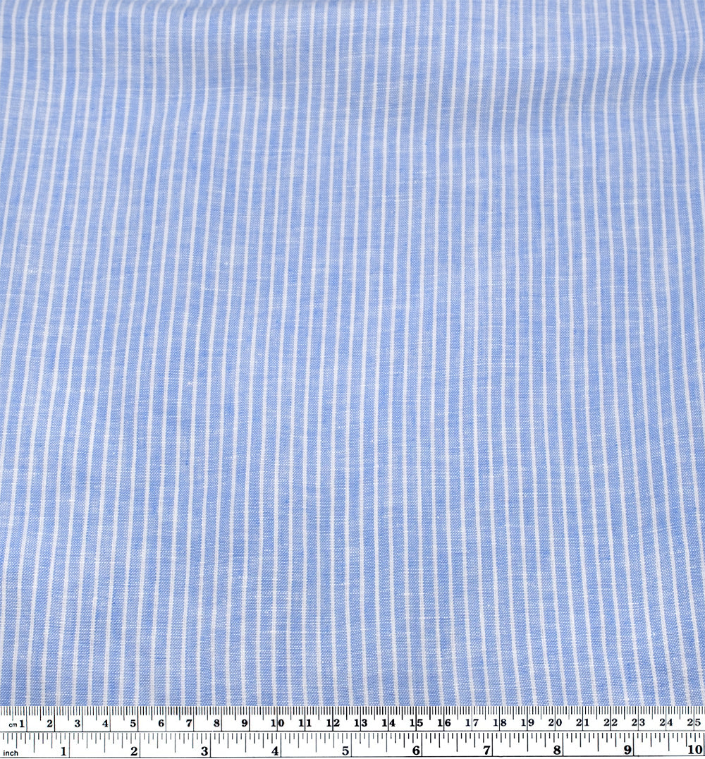 Mini Stripe Yarn Dyed Cotton Linen - Cornflower | Blackbird Fabrics