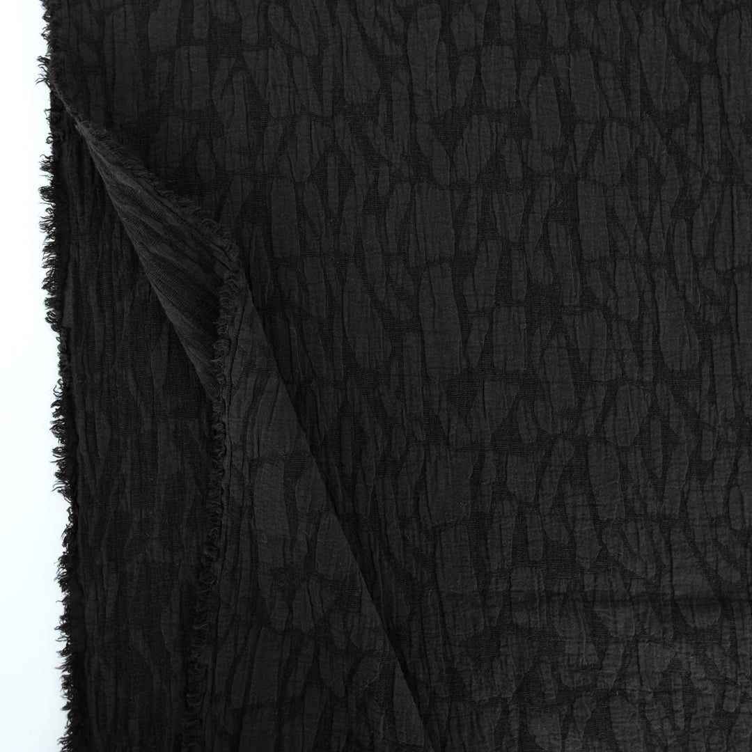 Abstract Textured Cotton Blend Jacquard - Black