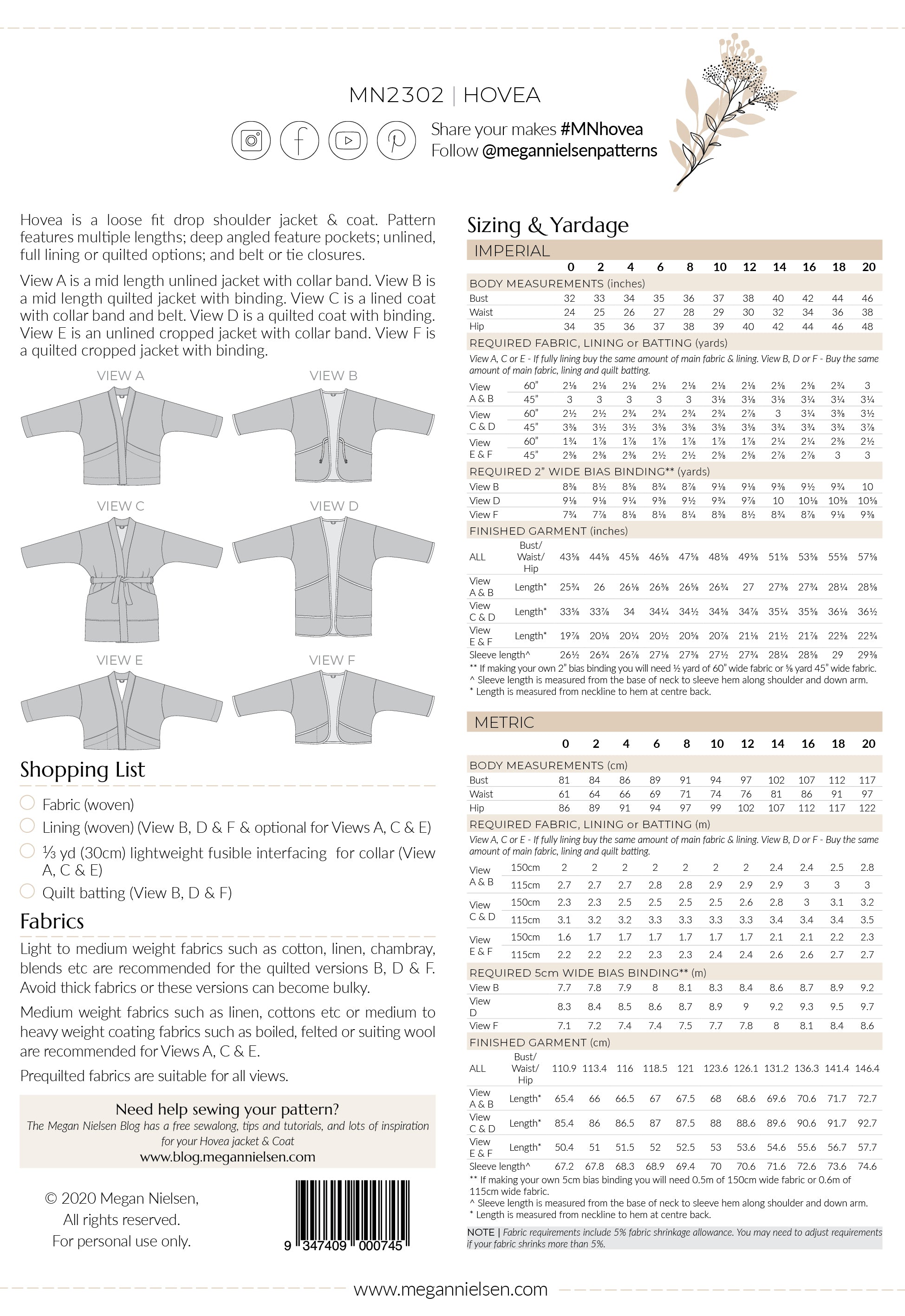 Hovea Jacket & Coat - Megan Nielsen