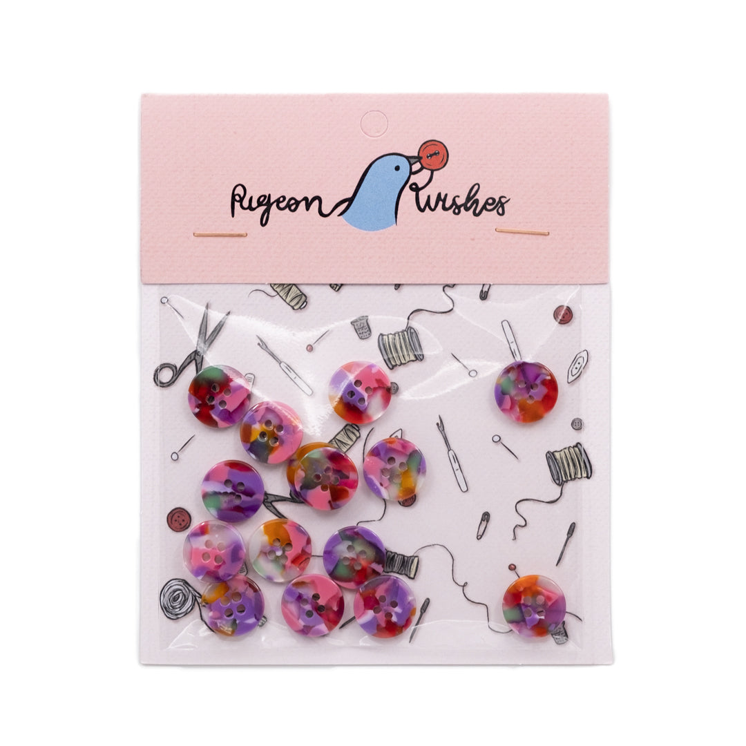 Pigeon Wishes Resin Shirting Buttons (15mm) Set of 15 - Bloom | Blackbird Fabrics