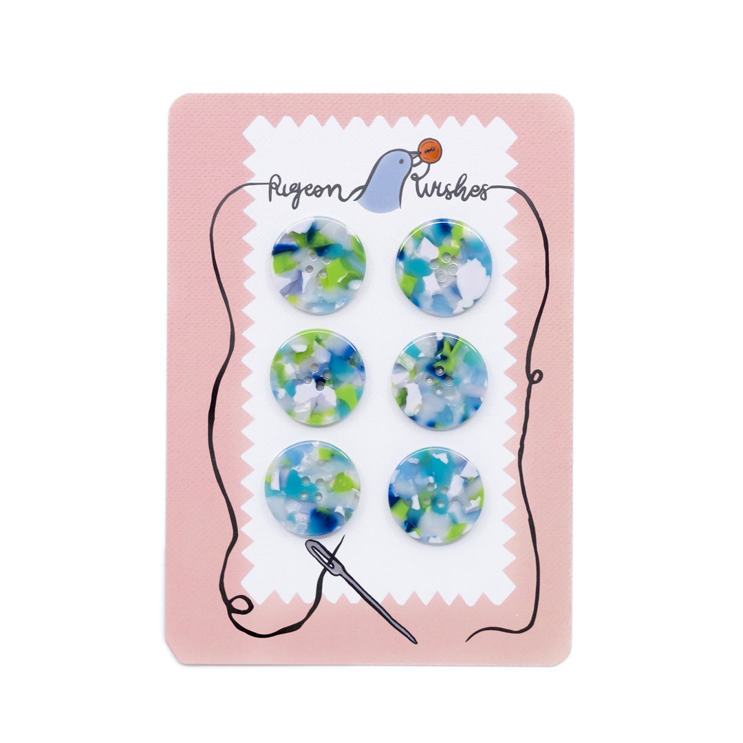 Pigeon Wishes Resin Buttons (25mm) Set of 6 - April Showers | Blackbird Fabrics
