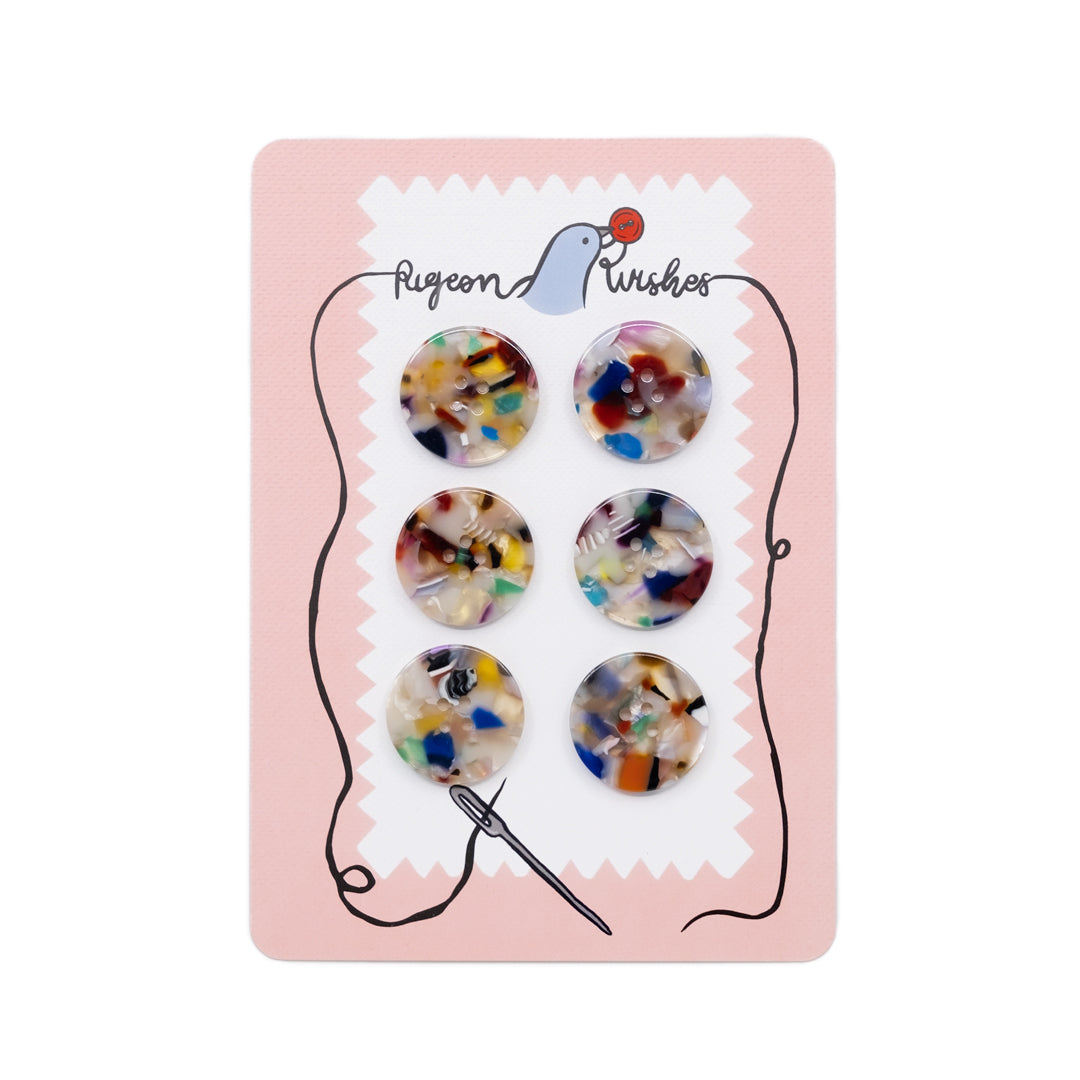 Pigeon Wishes Resin Buttons (25mm) Set of 6 - Painterly | Blackbird Fabrics