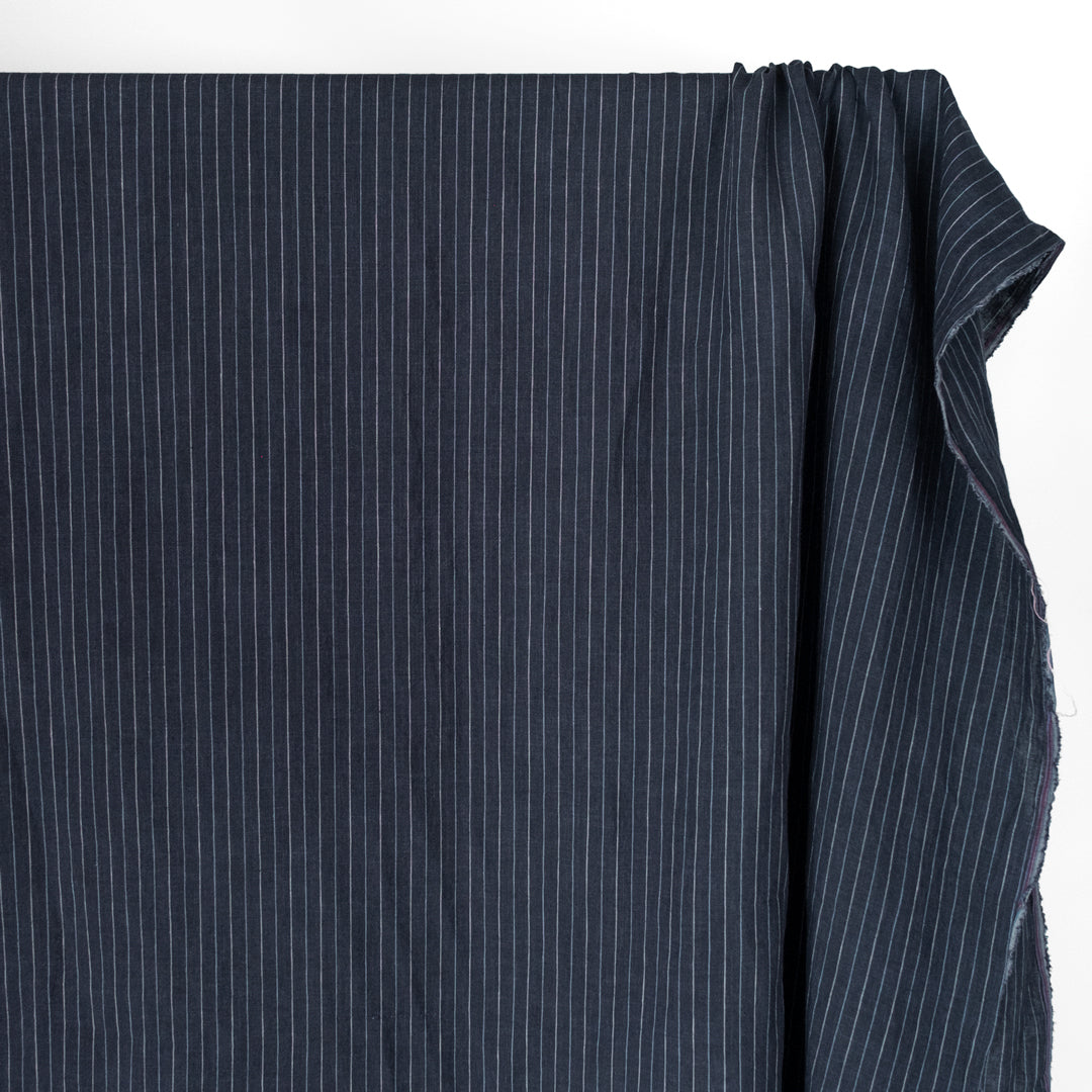 Pinstripe Stonewashed Linen - Navy | Blackbird Fabrics