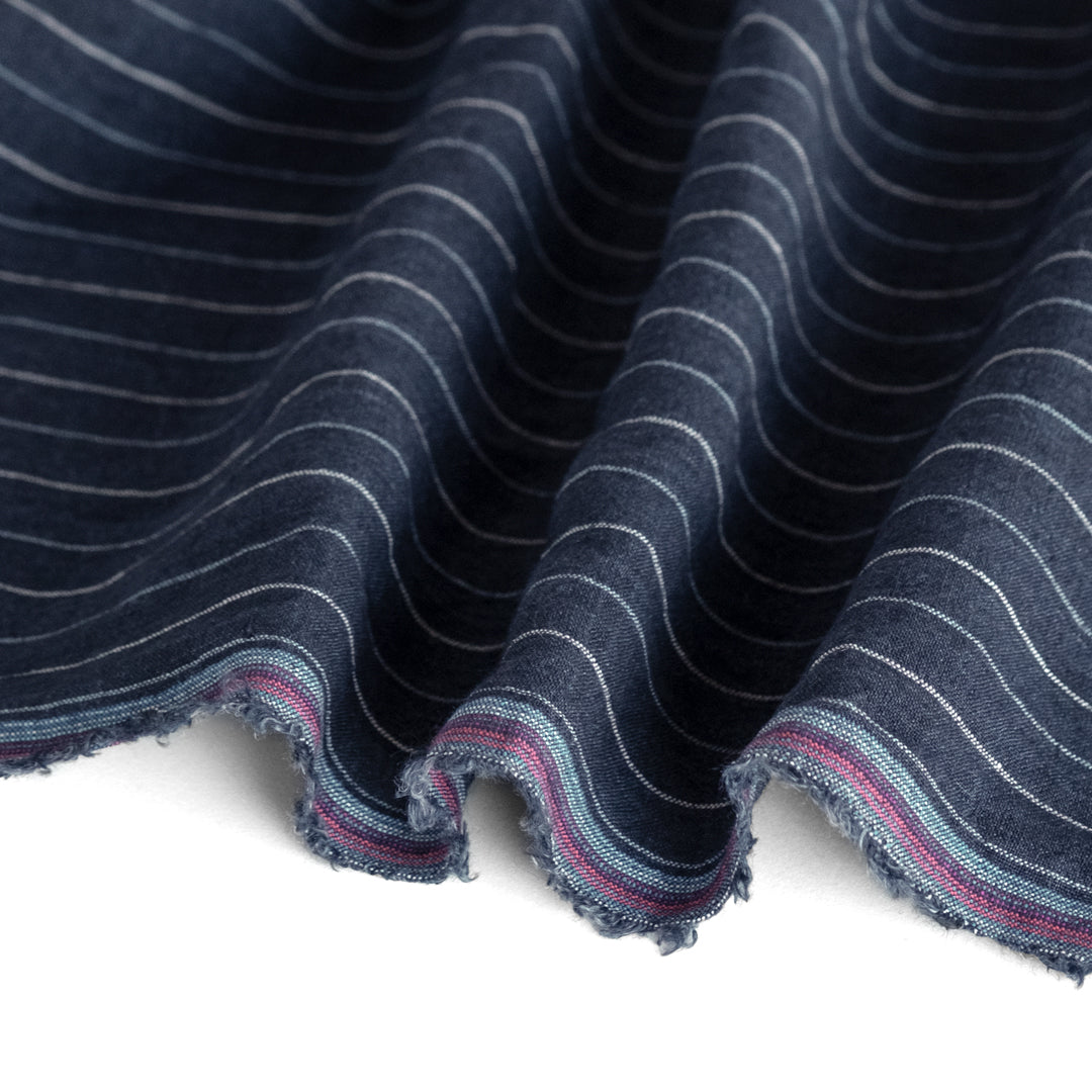 Pinstripe Stonewashed Linen - Navy | Blackbird Fabrics