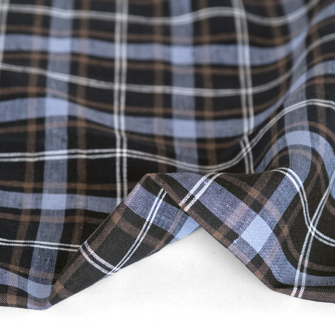 Classic Check Yarn Dyed Linen - Black/Periwinkle/White | Blackbird FabricsClassic Check Yarn Dyed Linen - Black/Periwinkle/White | Blackbird Fabrics