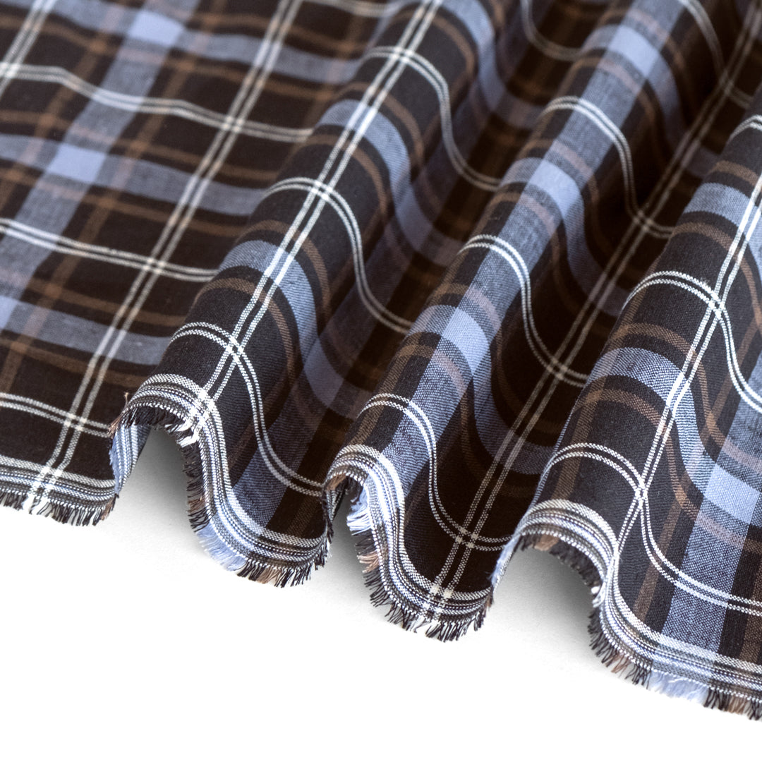 Classic Check Yarn Dyed Linen - Black/Periwinkle/White | Blackbird Fabrics