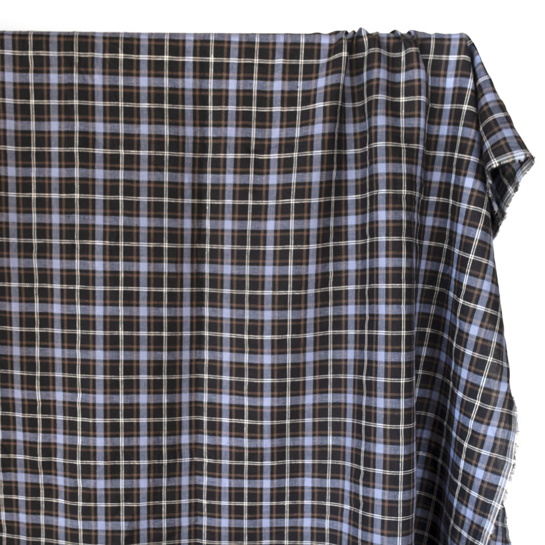 Classic Check Yarn Dyed Linen - Black/Periwinkle/White | Blackbird Fabrics
