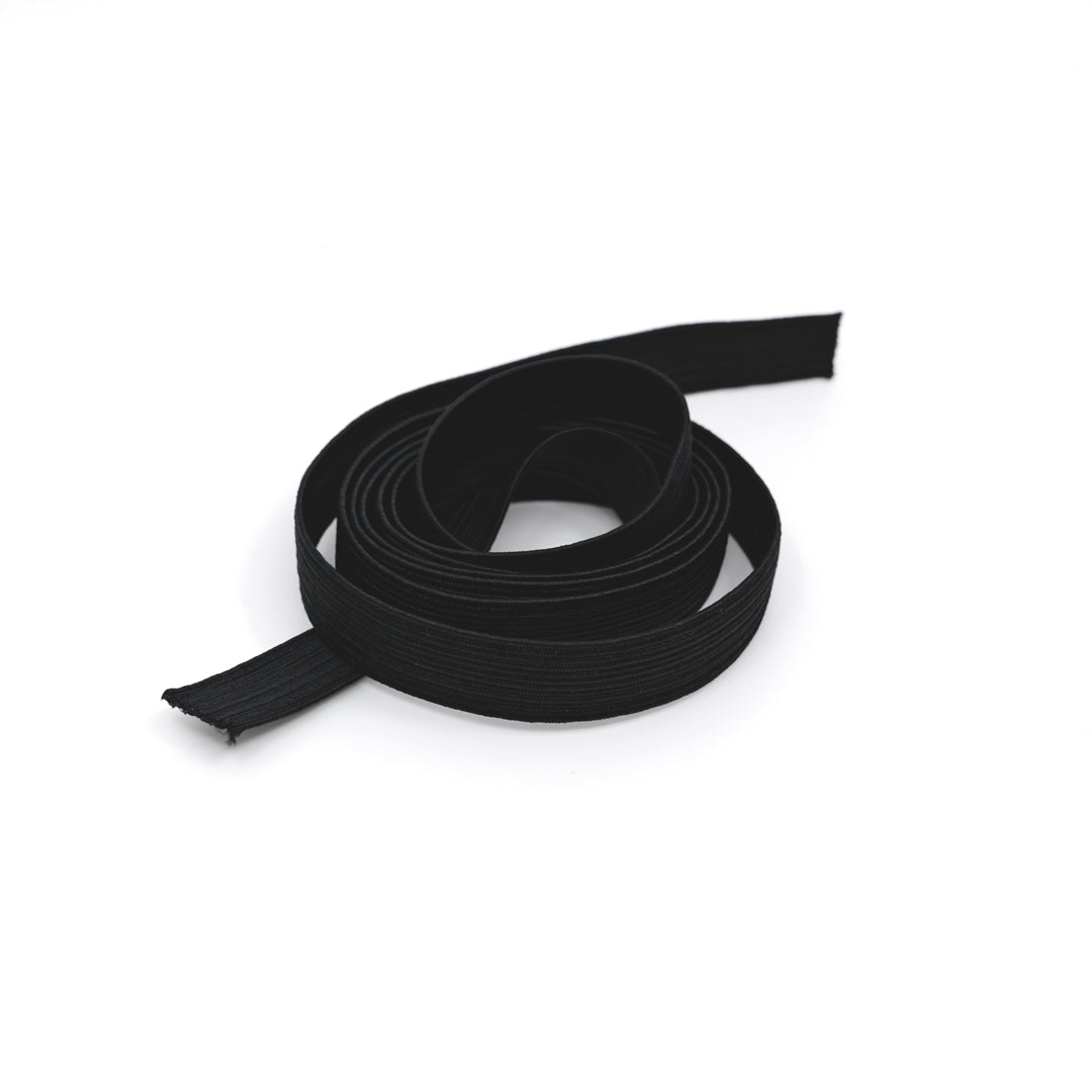 ½" (12mm) Flat Braided Elastic - Black - 1 meter
