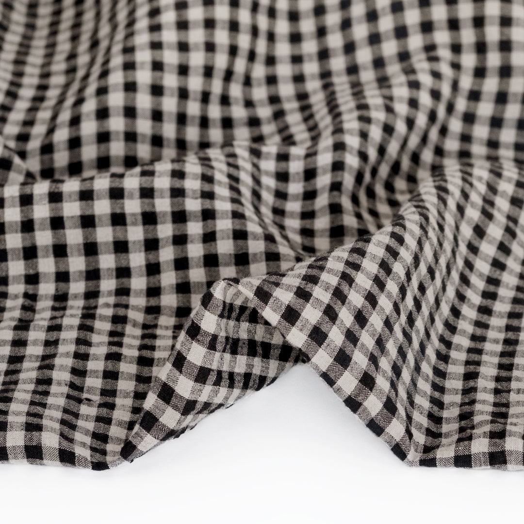 Stonewashed Gingham Linen - Black/Pebble | Blackbird Fabrics