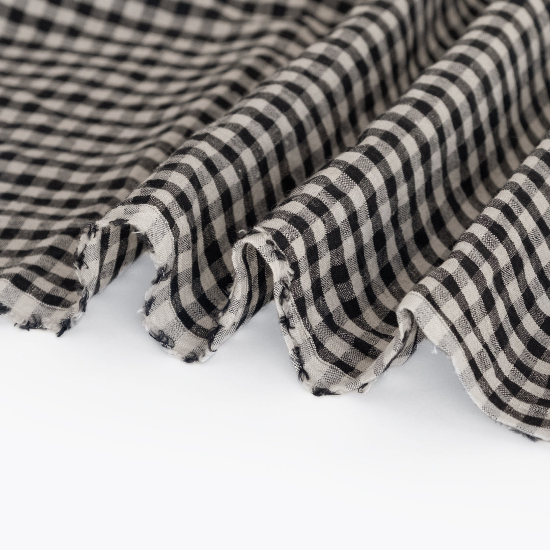 Stonewashed Gingham Linen - Black/Pebble | Blackbird Fabrics