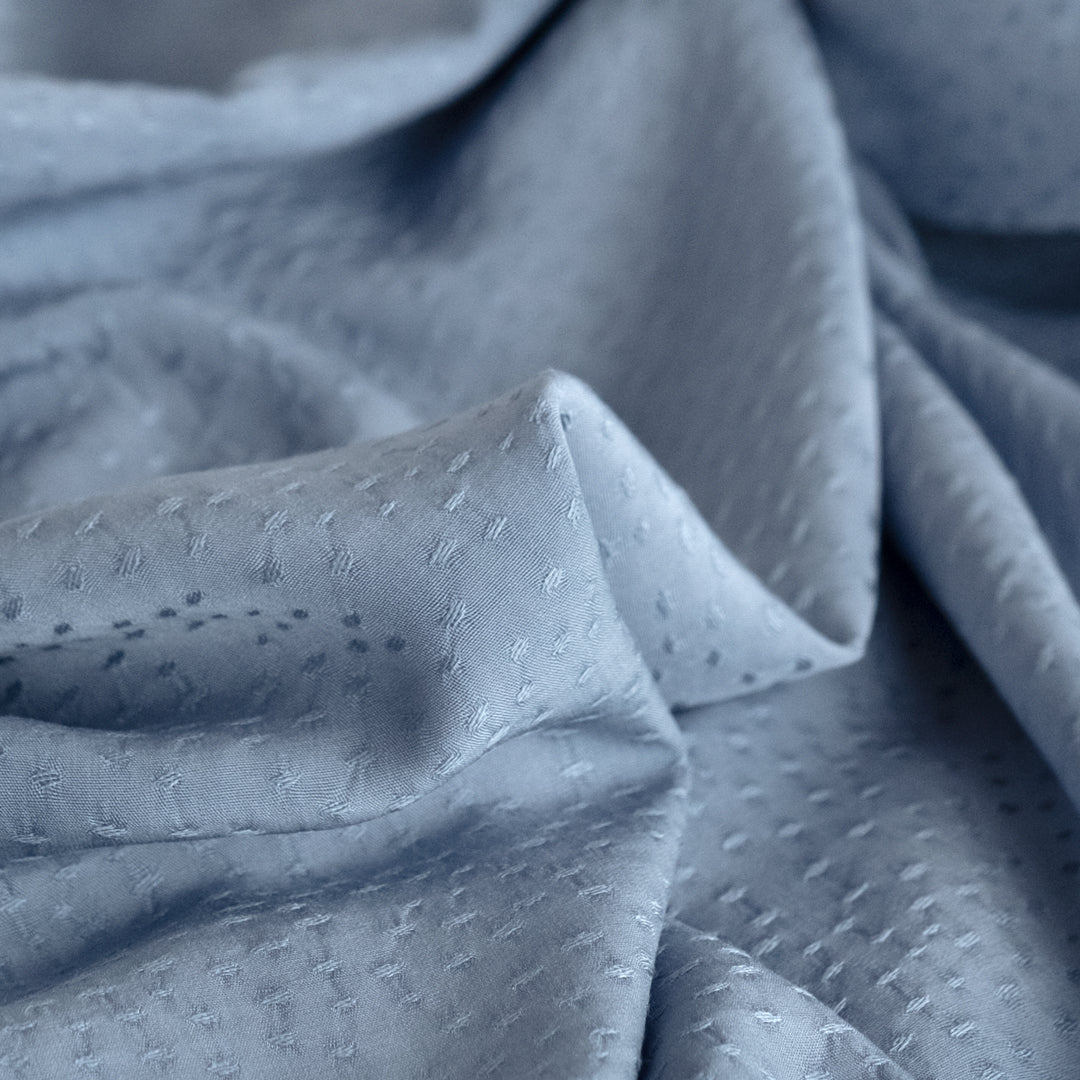 Silky Dotted Viscose Dobby - Bluestone