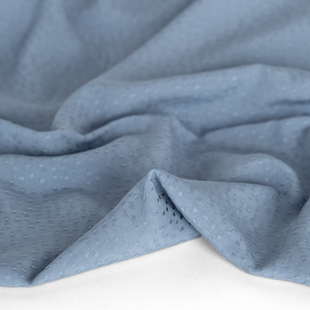 Silky Dotted Viscose Dobby - Bluestone
