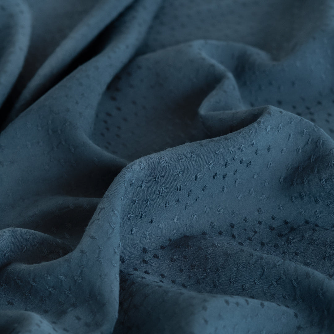 Silky Dotted Viscose Dobby - Deep Ocean