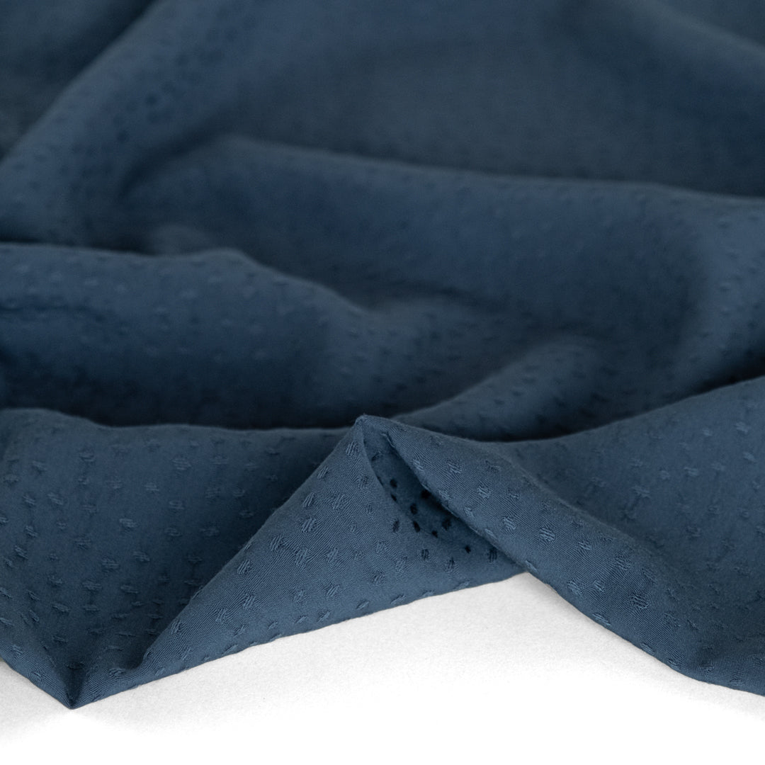 Silky Dotted Viscose Dobby - Deep Ocean