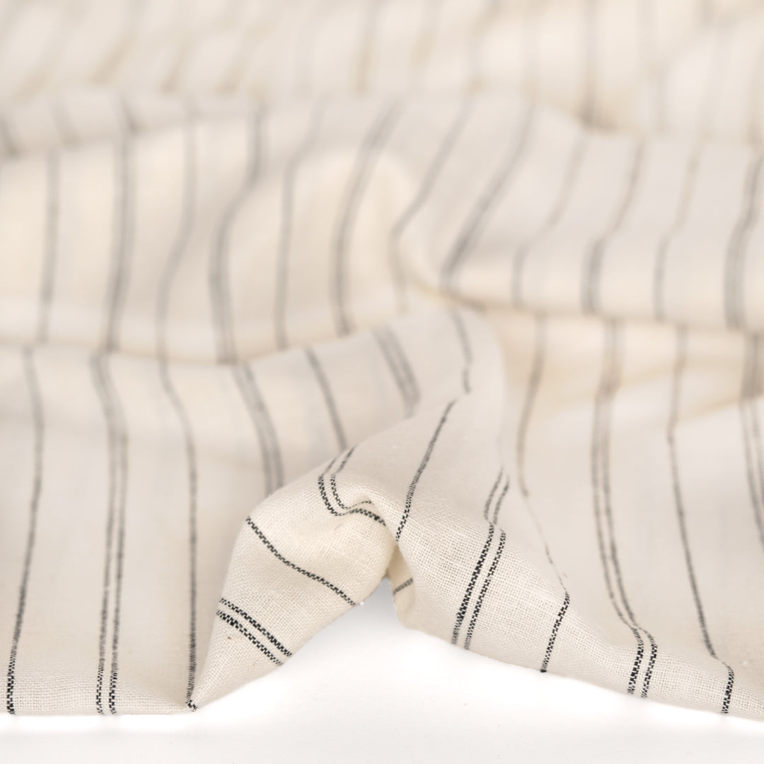 Striped Hemp & Organic Cotton Chambray - Ivory/Black
