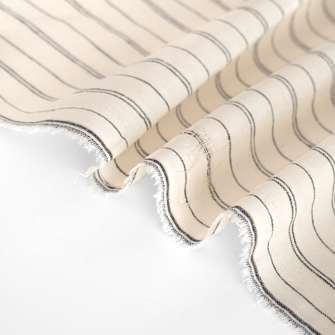 Striped Hemp & Organic Cotton Chambray - Ivory/Black