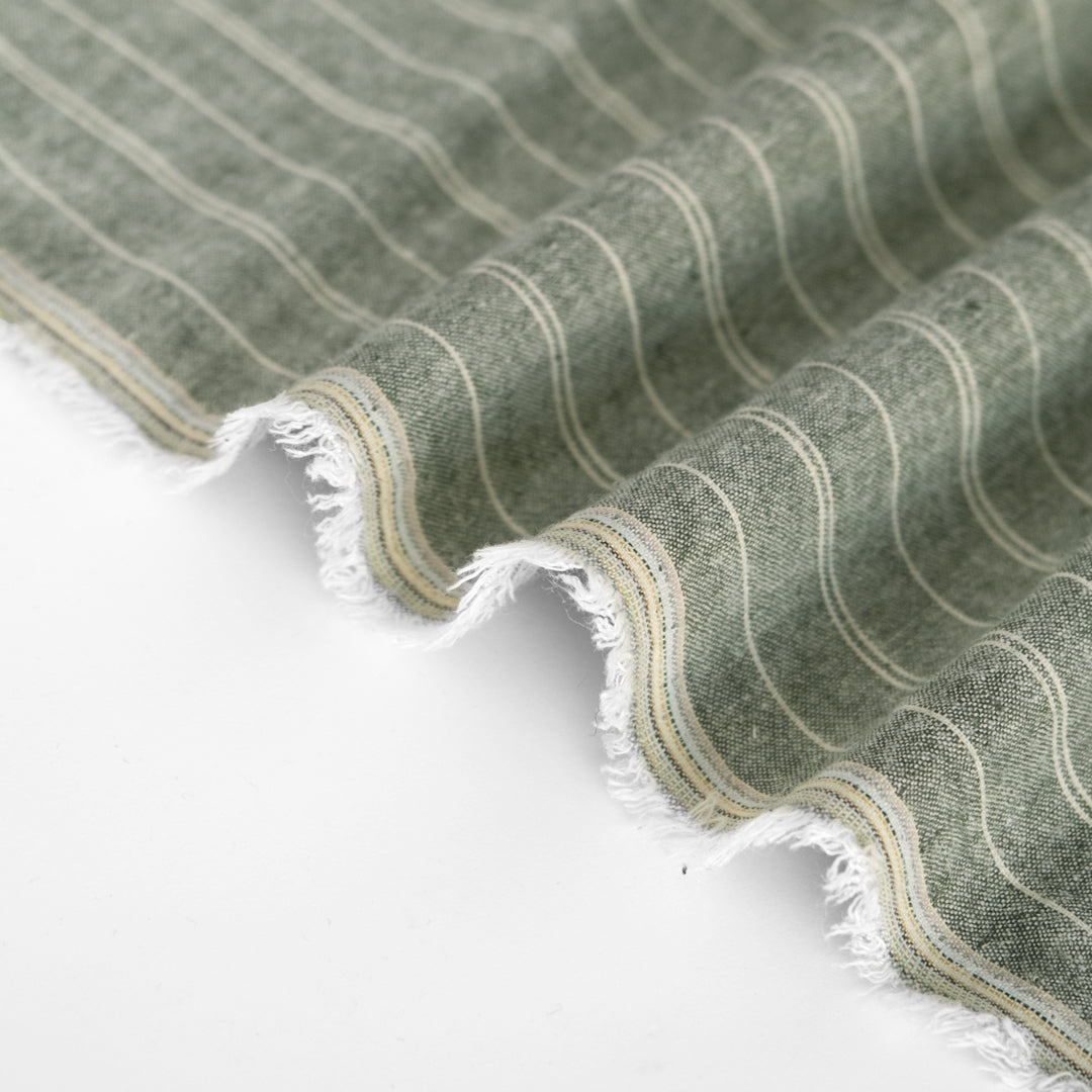 Striped Hemp & Organic Cotton Chambray - Forest/Ivory