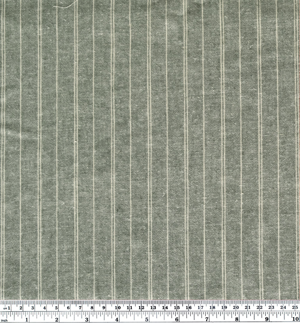 Striped Hemp & Organic Cotton Chambray - Forest/Ivory