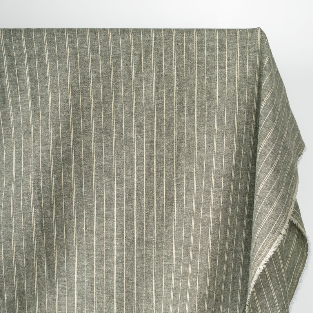 Striped Hemp & Organic Cotton Chambray - Forest/Ivory