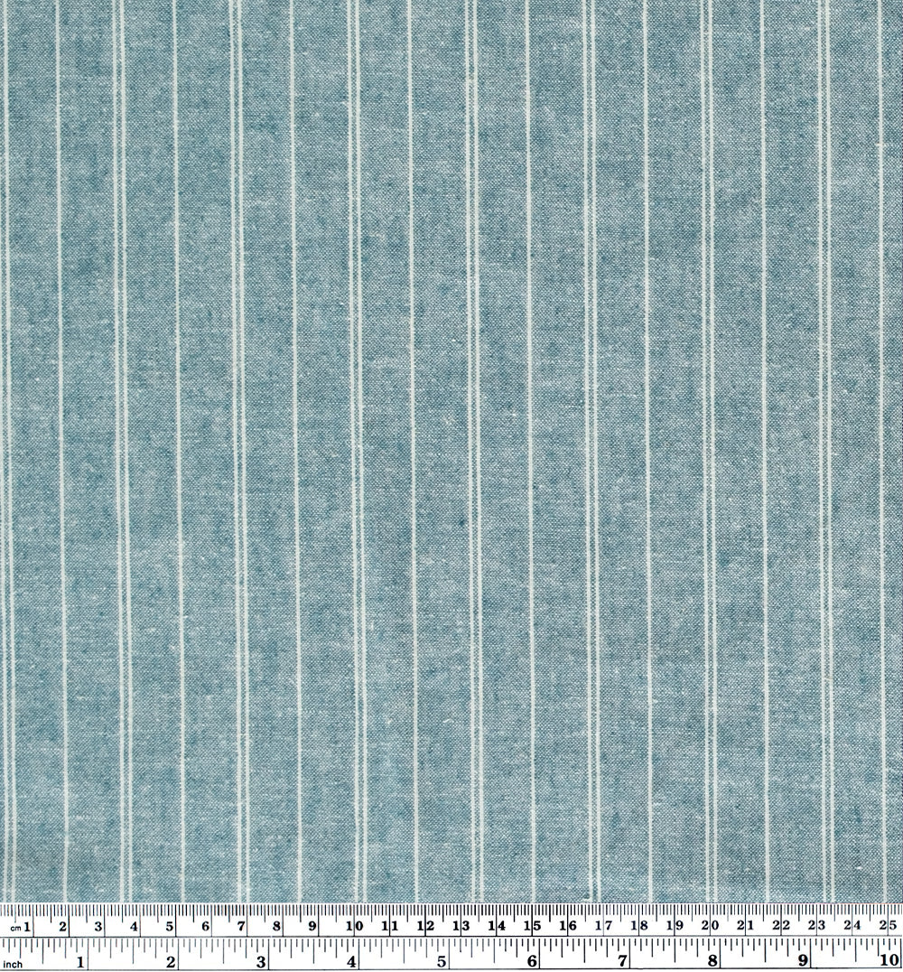 Striped Hemp & Organic Cotton Chambray - Teal/Ivory