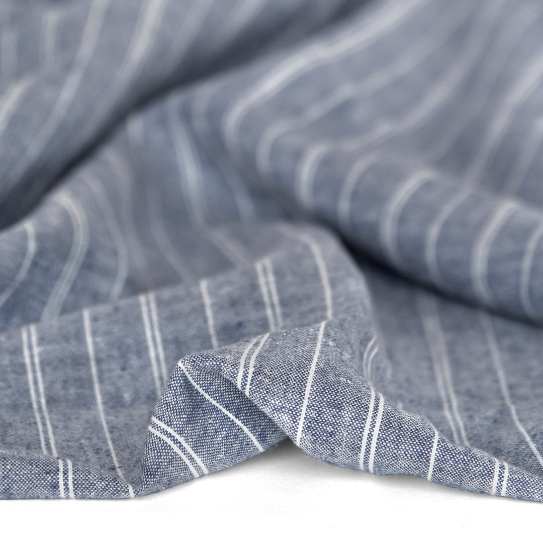 Striped Hemp & Organic Cotton Chambray - Navy/Ivory