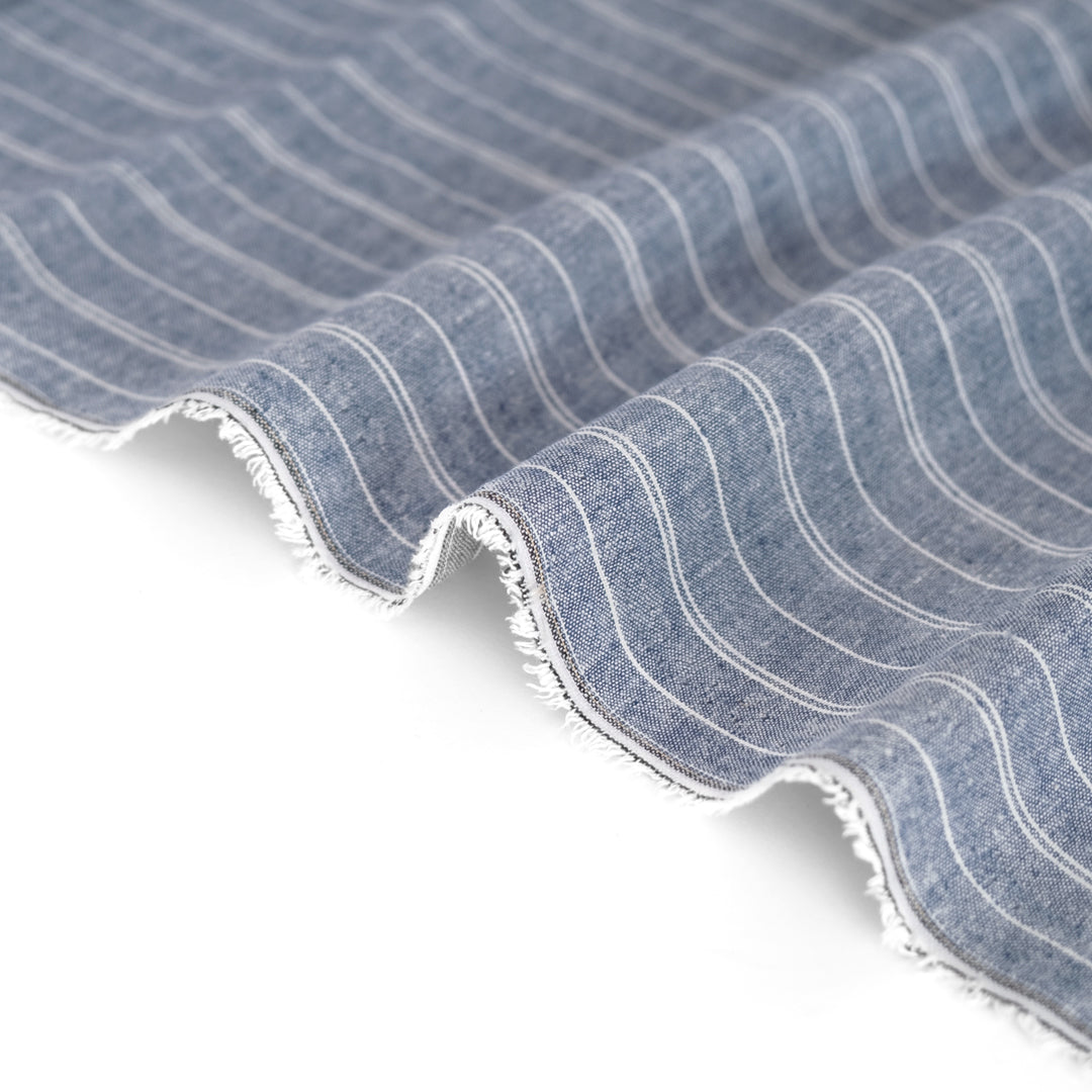 Striped Hemp & Organic Cotton Chambray - Navy/Ivory