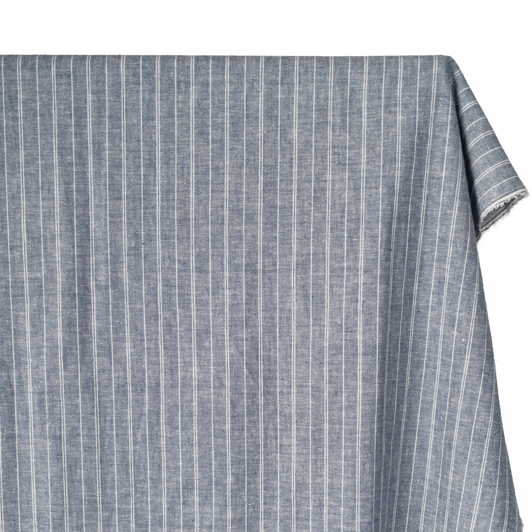 Striped Hemp & Organic Cotton Chambray - Navy/Ivory
