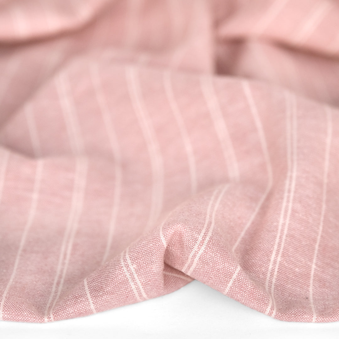 Striped Hemp & Organic Cotton Chambray - Petal/Ivory