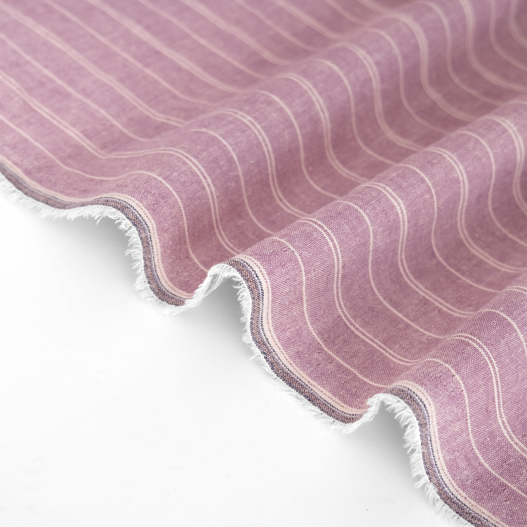 Striped Hemp & Organic Cotton Chambray - Thistle/Ivory