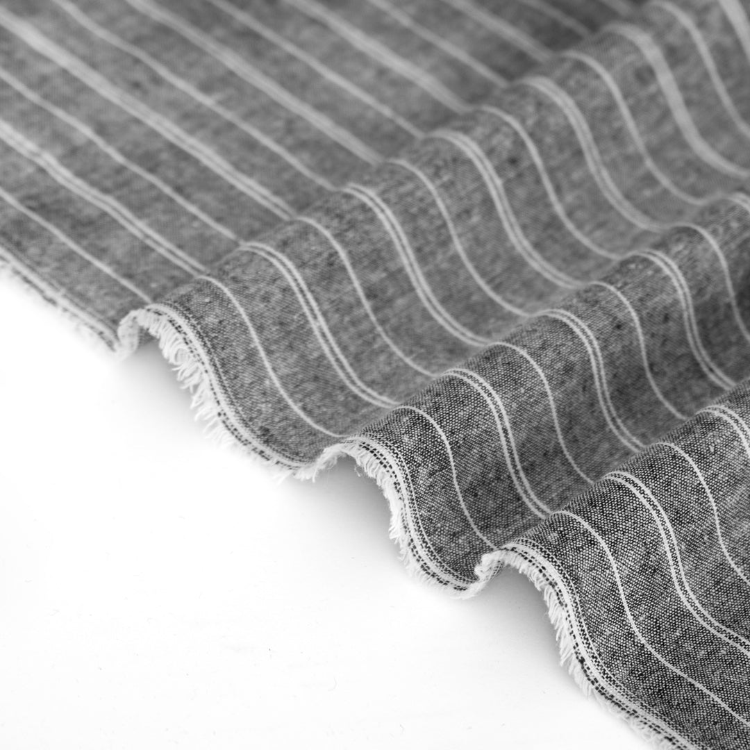Striped Hemp & Organic Cotton Chambray - Grey/Ivory