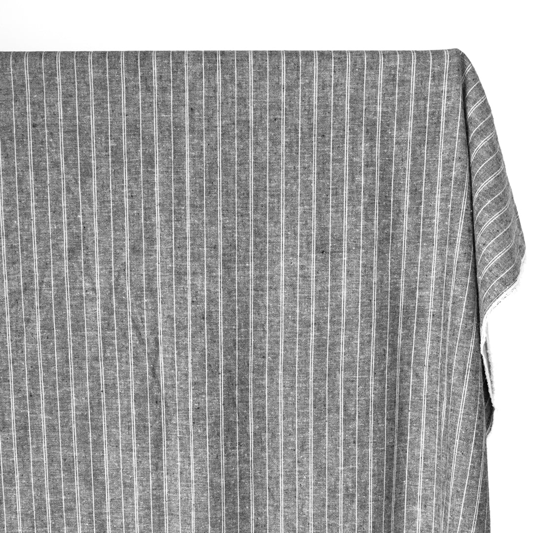 Striped Hemp & Organic Cotton Chambray - Grey/Ivory