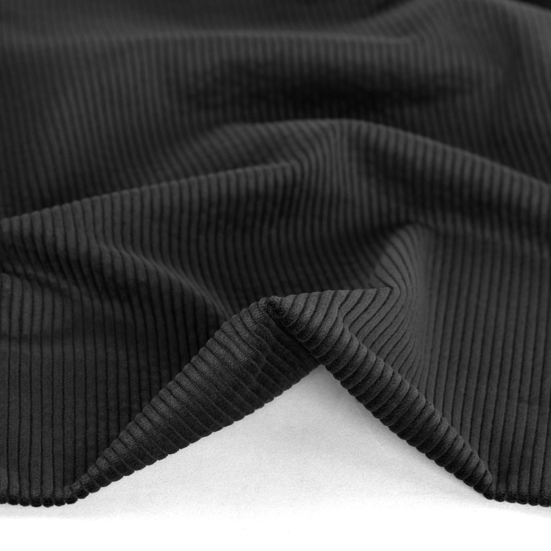 Chunky wide wale corduroy in Black, 100% natural cotton fiber