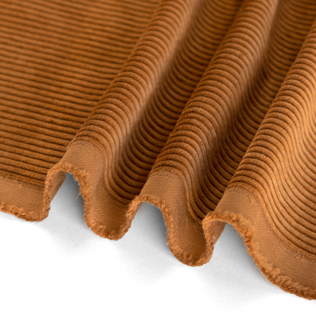 Chunky wide wale corduroy in Caramel brown, 100% natural cotton fiber