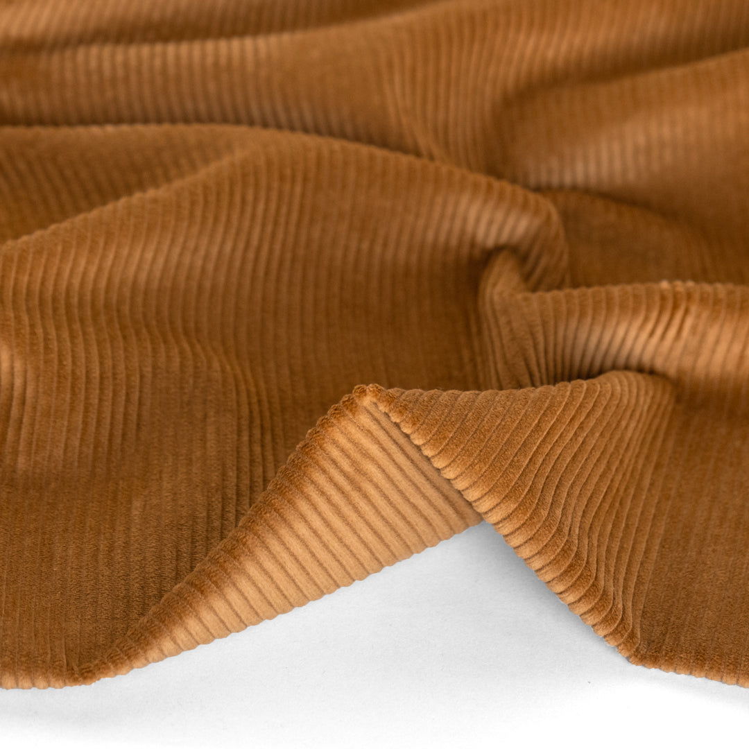 Chunky wide wale corduroy in Caramel brown, 100% natural cotton fiber