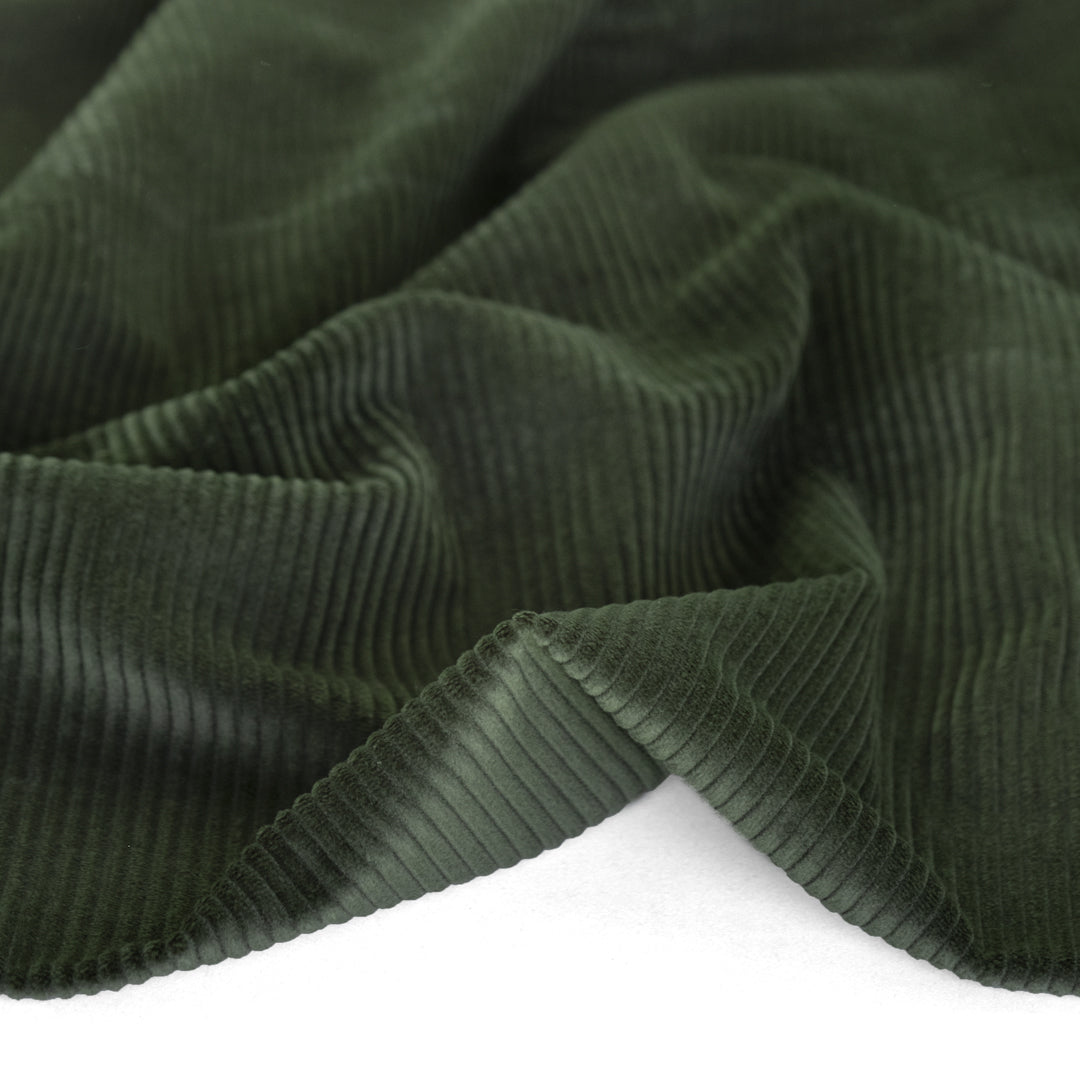 Chunky wide wale corduroy in dark Jasper green