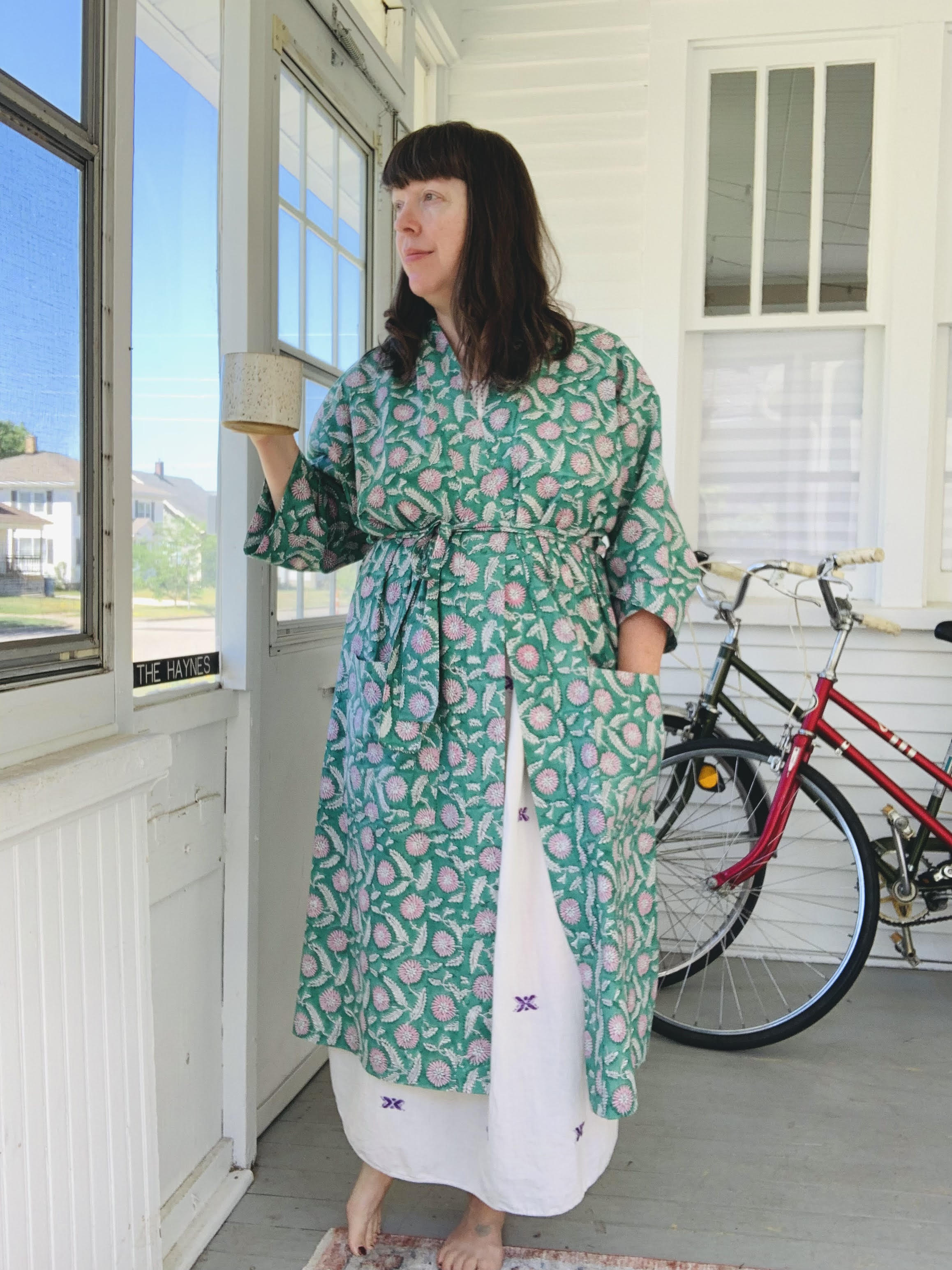 Tapestry Block Printed Organic Cotton Batiste - Green/Pink