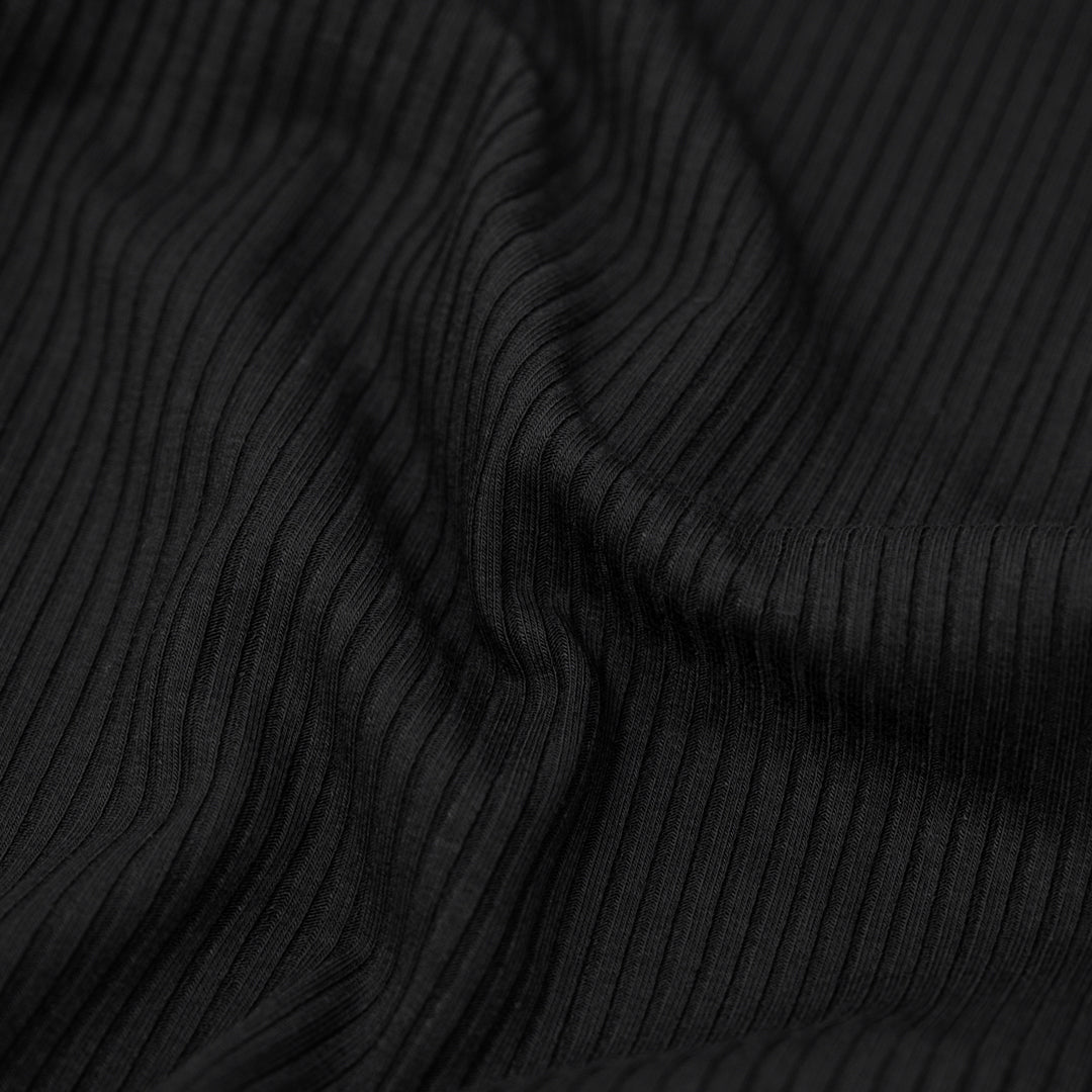 Medium Weight Bamboo Rib Knit - Black | Blackbird Fabrics