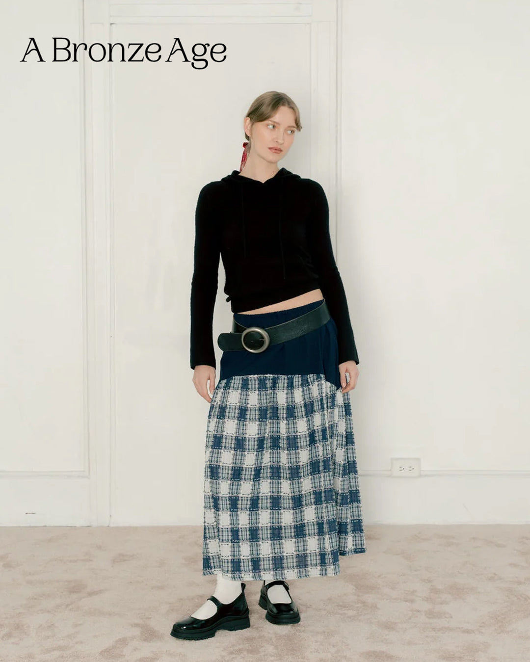Deadstock Plaid Cotton Jacquard - Navy/White/Multi | Blackbird Fabrics