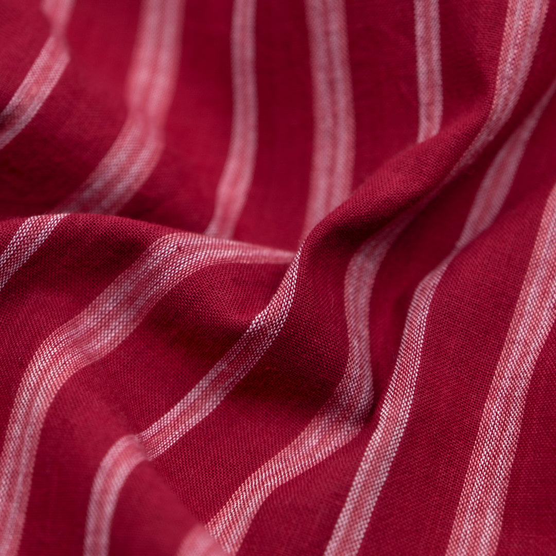 Awning Stripe Handwoven Cotton - Raspberry/White | Blackbird Fabrics