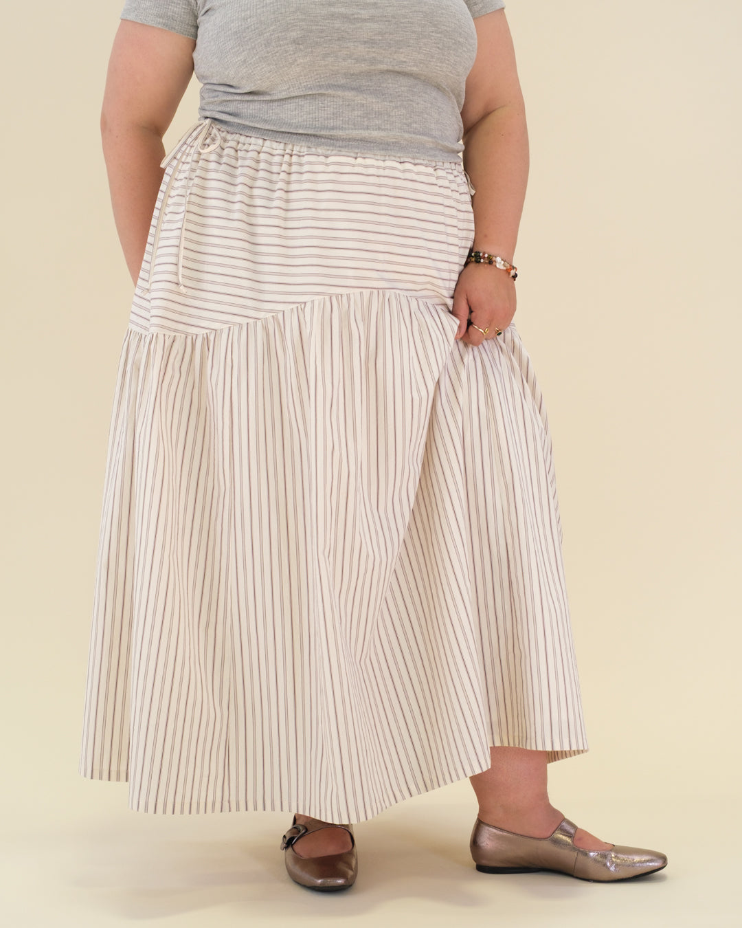 Ledger Stripe Cotton Shirting - Ivory/Cabernet